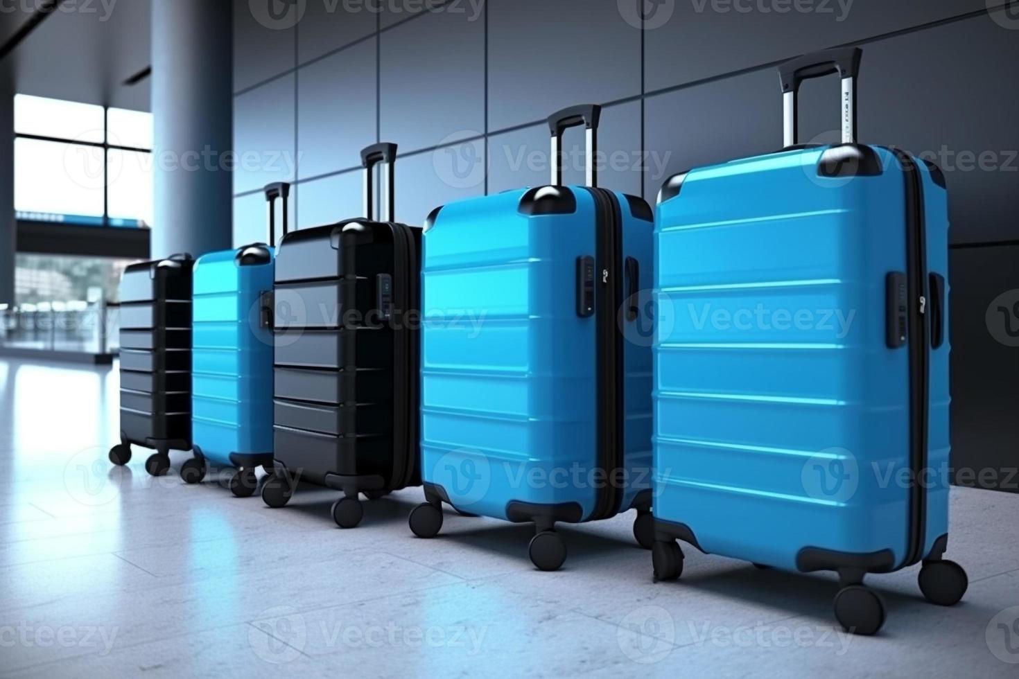 suitcase travel luggage in airport 3d render AI photo