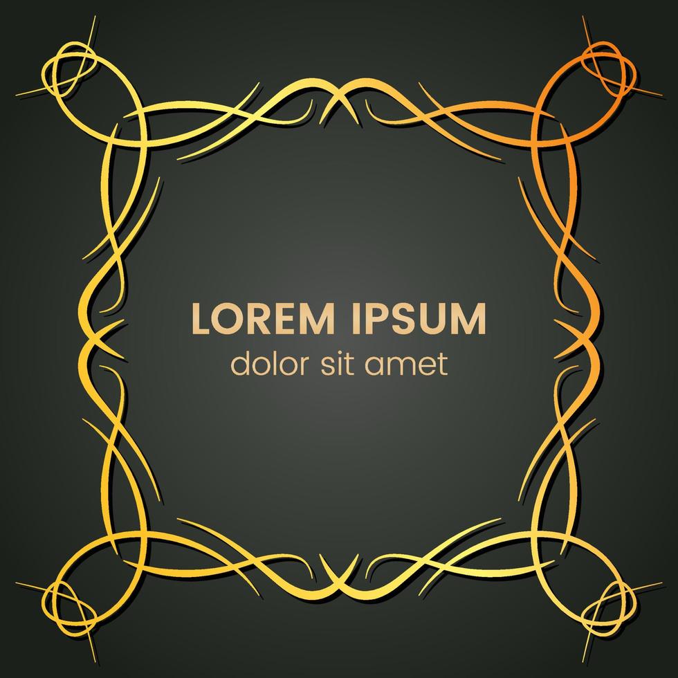 A square golden monogram element on a dark background. Vector illustration.