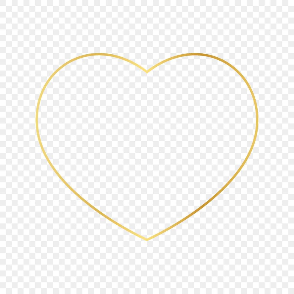 Gold glowing heart shape frame isolated on background. Shiny frame with glowing effects. Vector illustration.