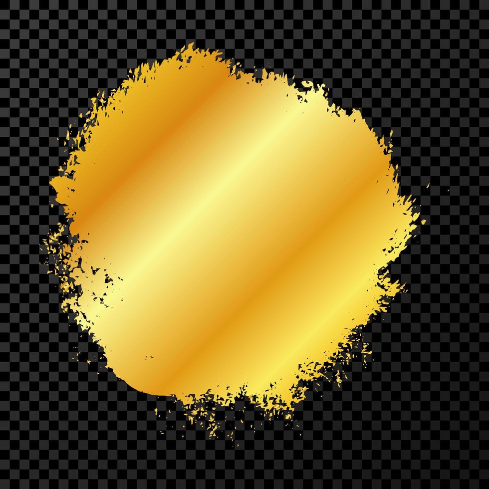 Gold grunge brush stroke. Paint in gold brush ink stain. Ink spot isolated on dark background. Vector illustration