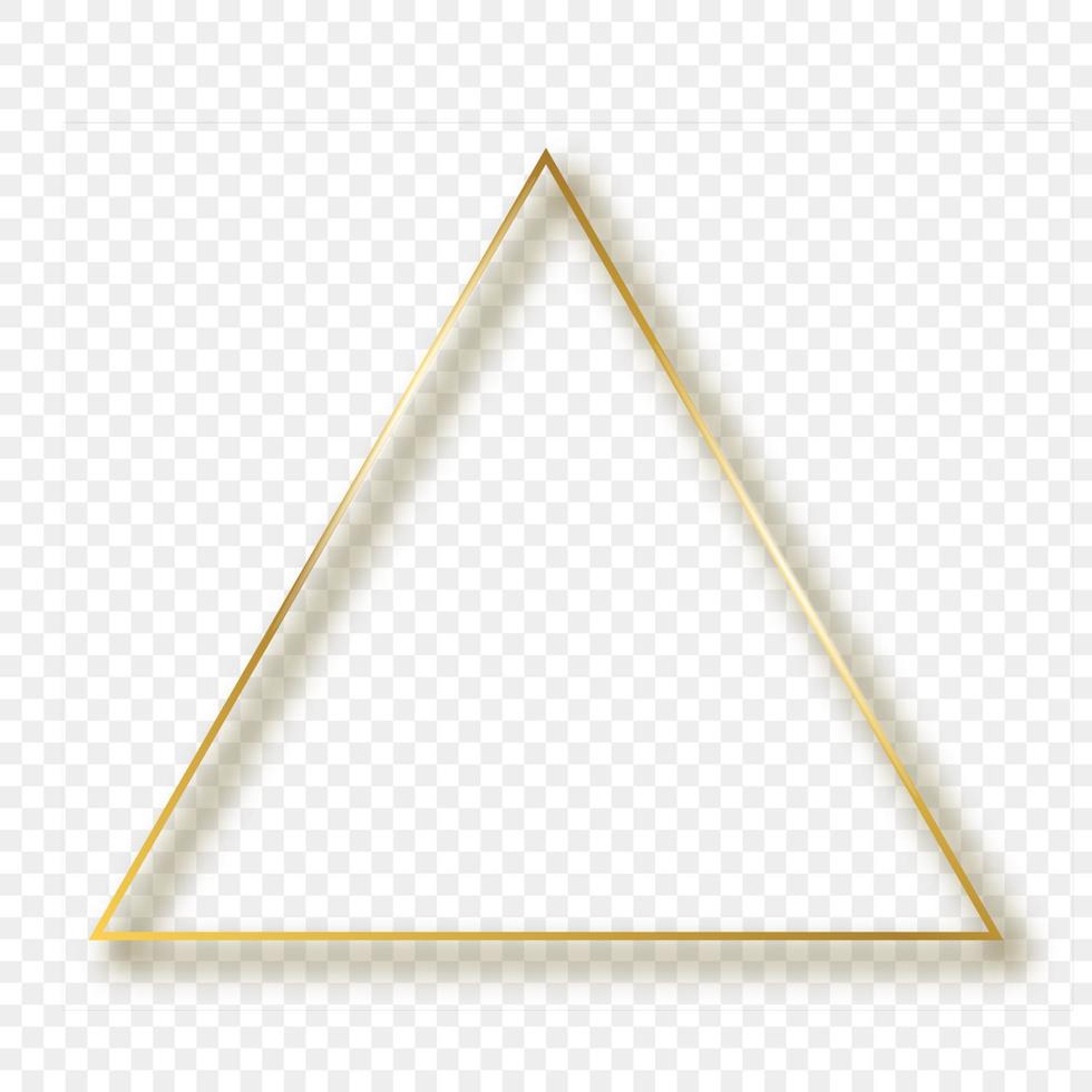 Gold glowing triangle frame with shadow isolated. Shiny frame with glowing effects. Vector illustration.