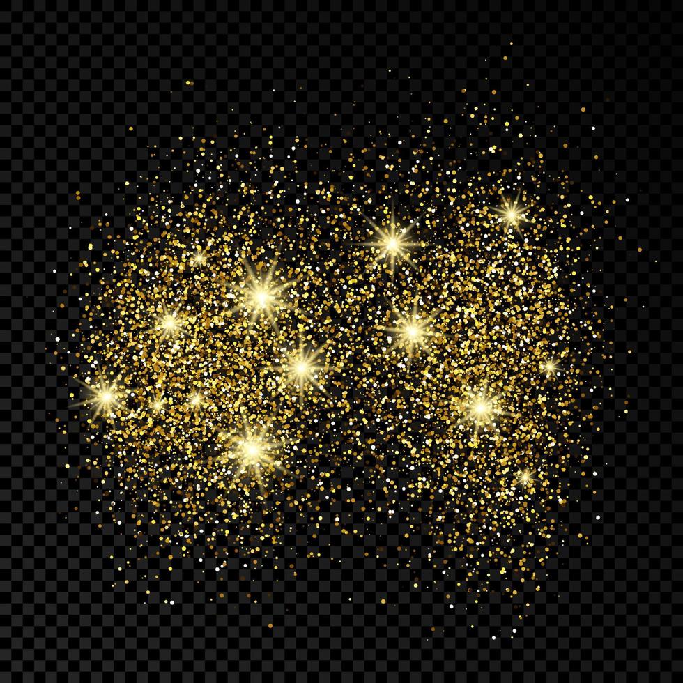 Golden glittering backdrop on a dark background. Background with gold glitter effect and empty space for your text. Vector illustration