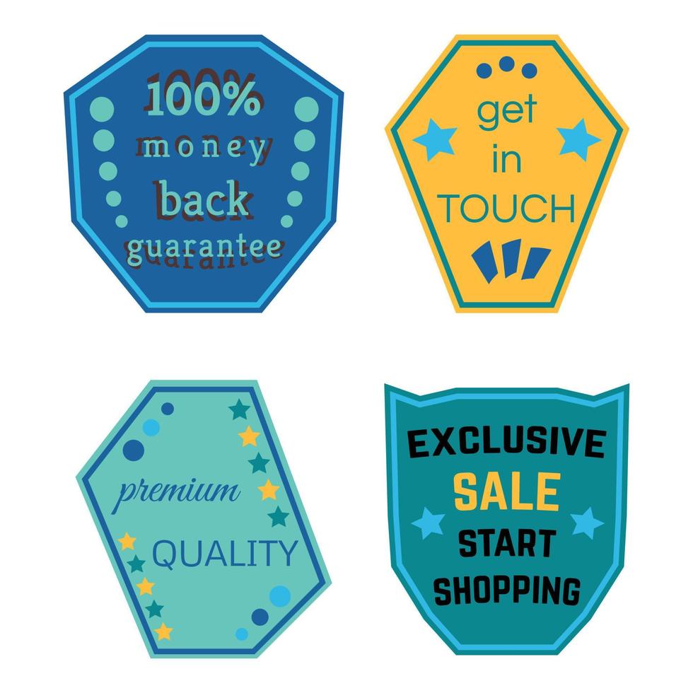 Set of Vector Badges with Ribbons. Web stickers and labels. Isolated vector illustration.