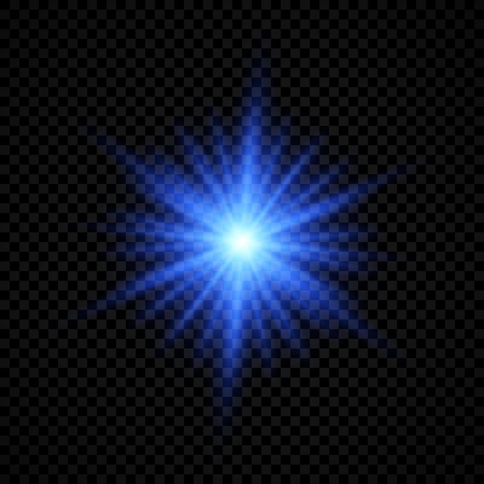 Light effect of lens flares. Blue glowing lights starburst effects with sparkles vector