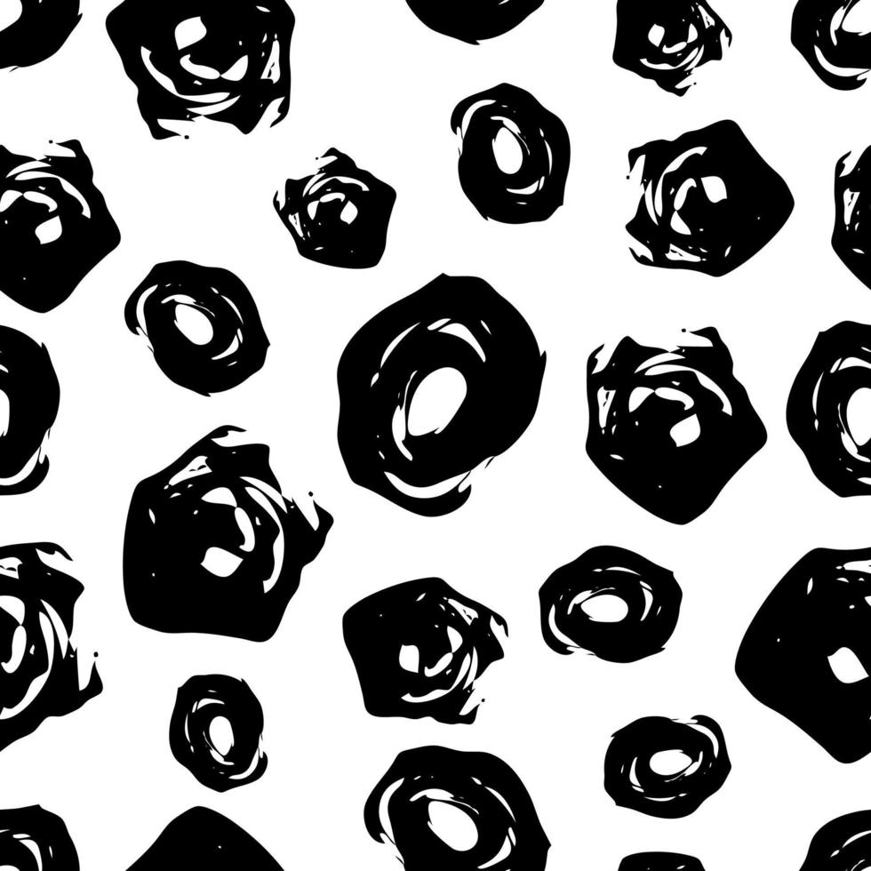 Seamless pattern with dark hand drawn round scribble smear on white background. Abstract grunge texture. Vector illustration