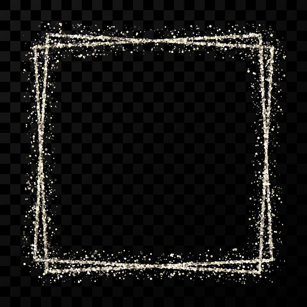 Silver double square frame. Modern shiny frame with light effects isolated on dark vector