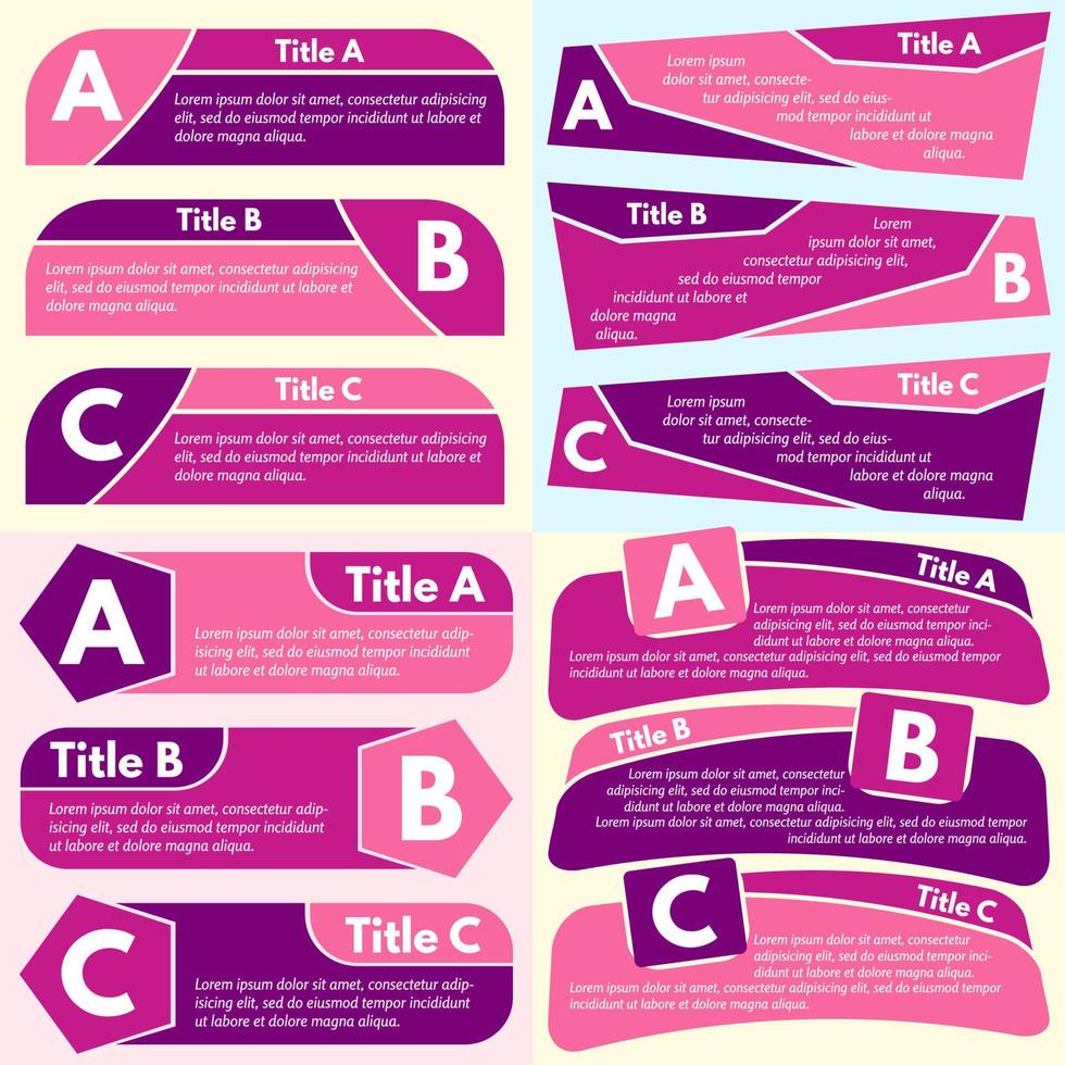 Four sets of three elements of infographic design. Step by step infographic design template. Vector illustration