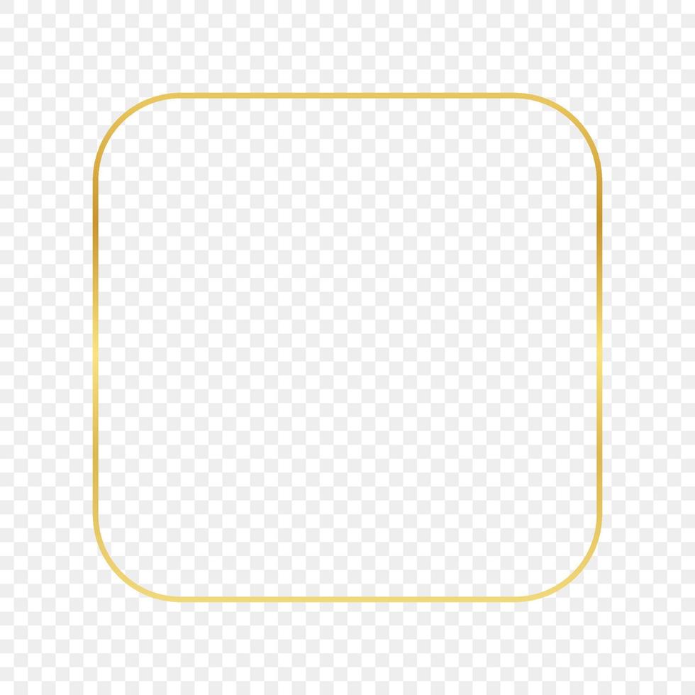 Gold glowing rounded square frame isolated on background. Shiny frame with glowing effects. Vector illustration.