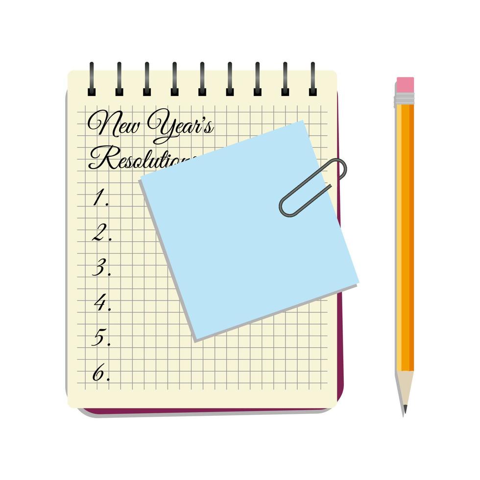 Notepad with title New Year's Resolutions on white background. Vector illustration.