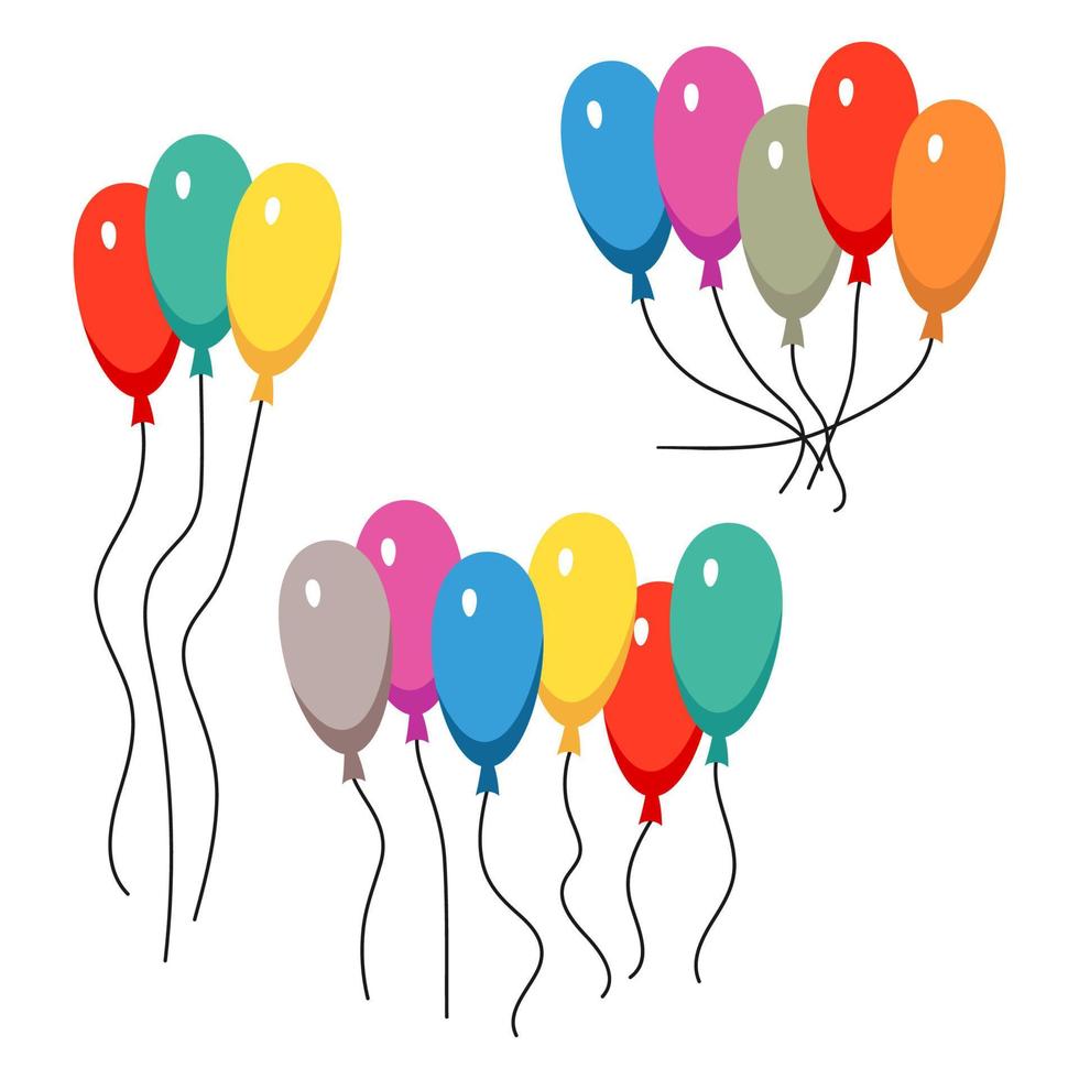 Bunches of several colour helium balloons. Vector illustration.