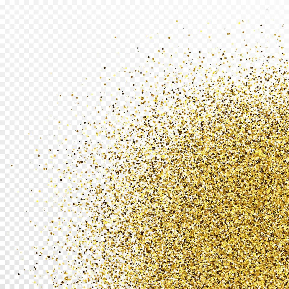 Gold glitter confetti backdrop isolated on white background. Celebratory texture with shining light effect. Vector illustration.