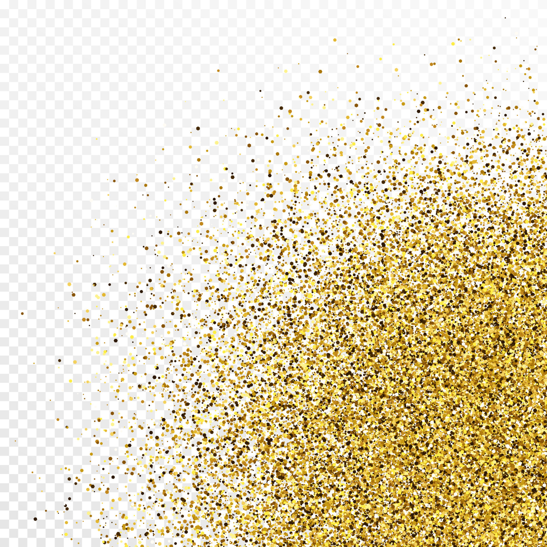 Gold glitter confetti backdrop isolated on white background