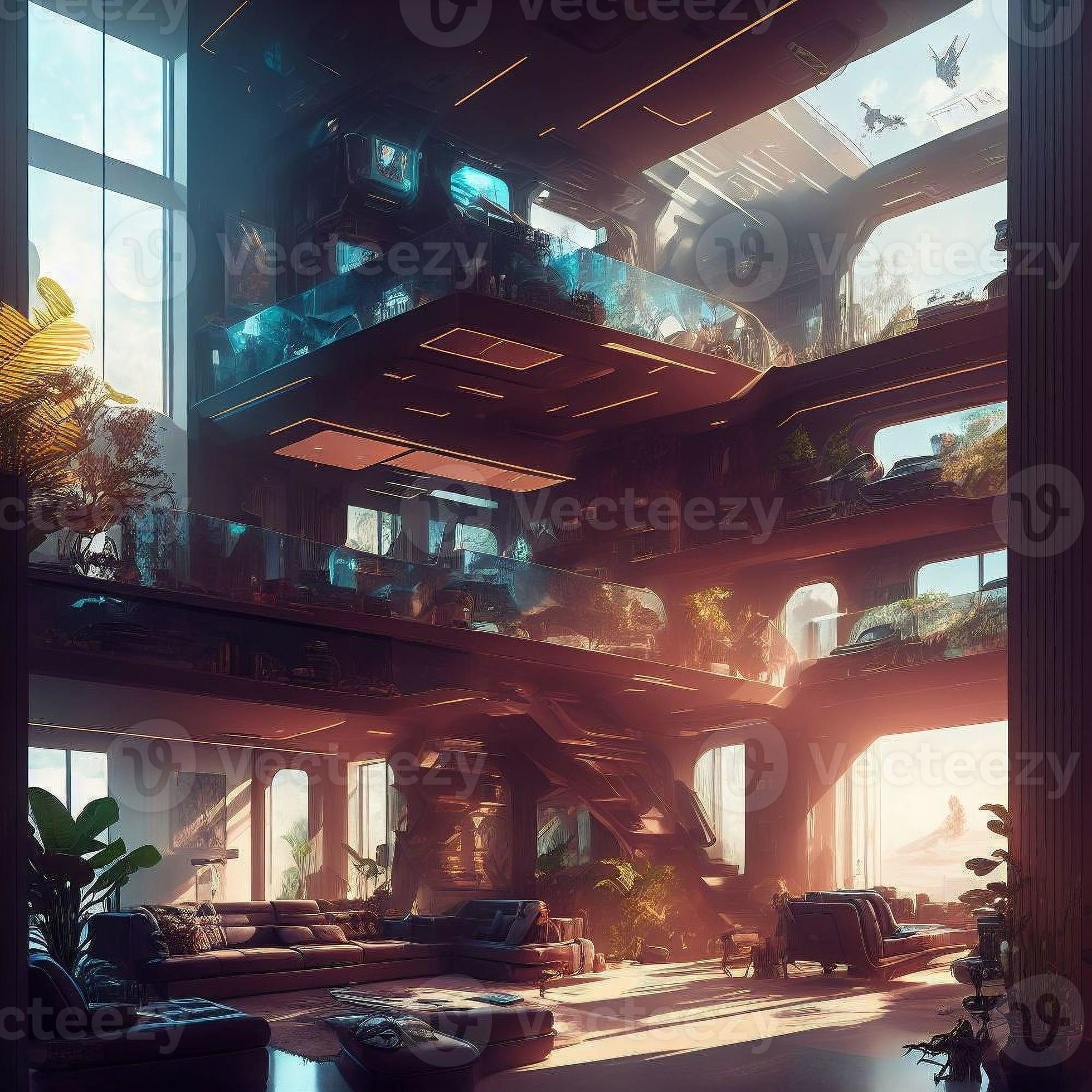 concept art future modern house at scifi city , generative art by A.I