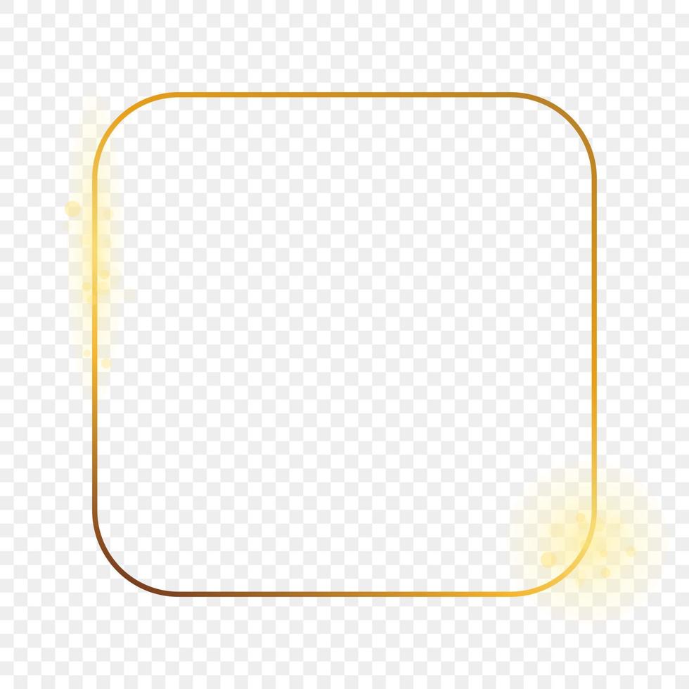 Gold glowing rounded square frame. Shiny frame with glowing effects. Vector illustration.