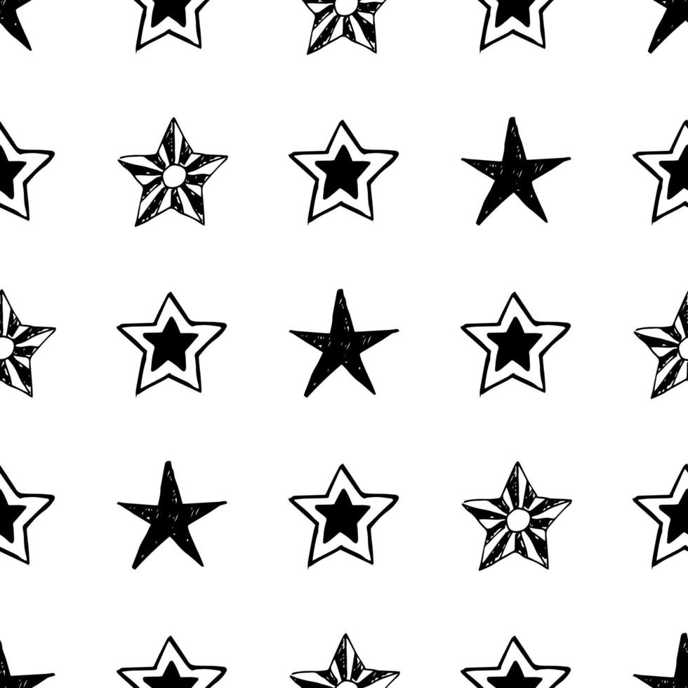 fondo transparente de estrellas de garabatos. estrellas dibujadas a mano negra sobre fondo blanco. ilustración vectorial vector