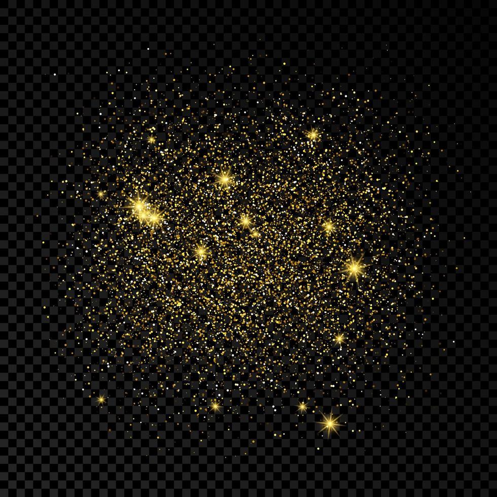 Golden glittering backdrop on a dark background. Background with gold glitter effect and empty space for your text. Vector illustration