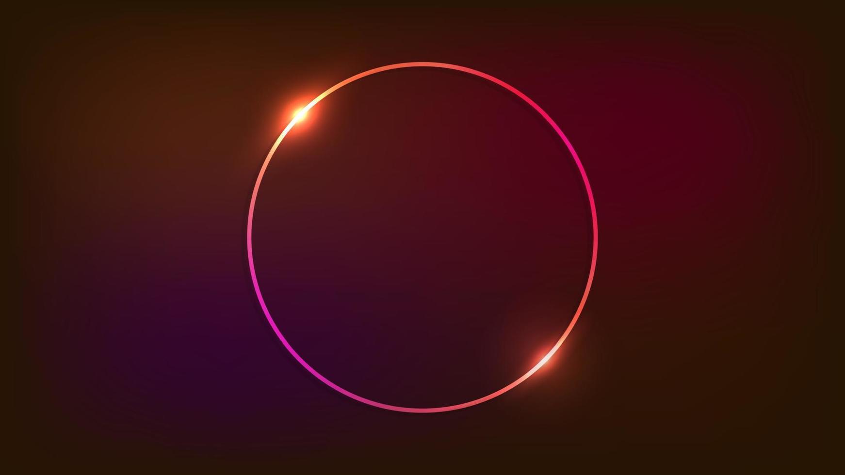 Neon circle frame with shining effects on dark background. Empty glowing techno backdrop. Vector illustration.