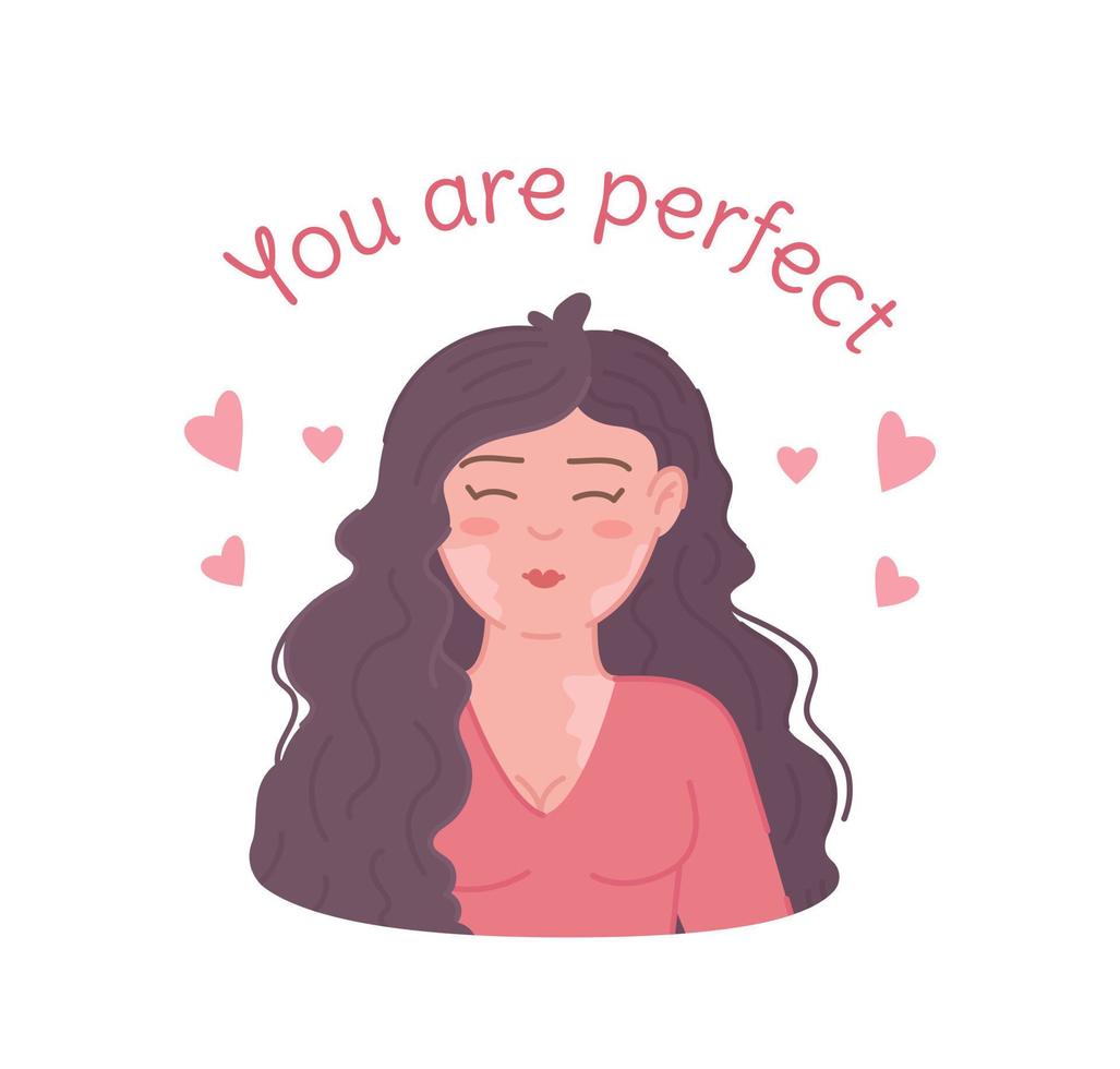 usted son hermosa. vector ilustración de yo aceptación. cuerpo positividad Arte de un niña con un especial apariencia.