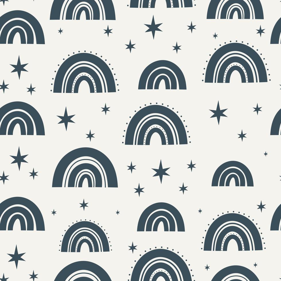 Children's pattern with rainbows and stars. Vector illustration of a hand-drawn print. Seamless cartoon style drawing for wallpaper, bedding, background, etc.