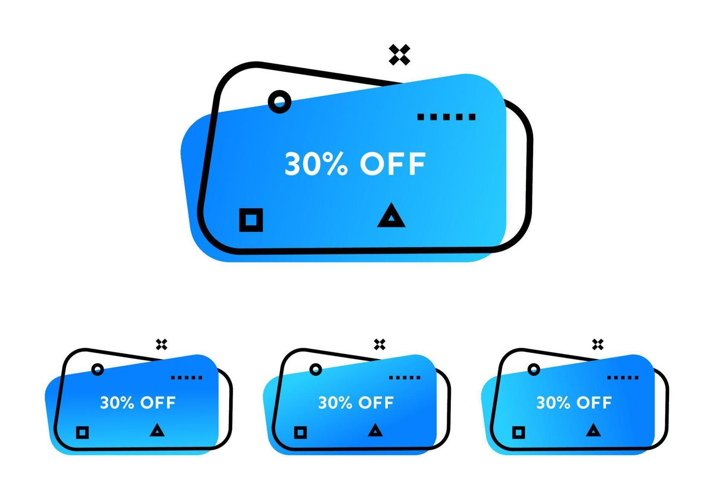 30 apagado. conjunto de cuatro azul geométrico de moda pancartas moderno degradado forma con promoción texto. vector ilustración.