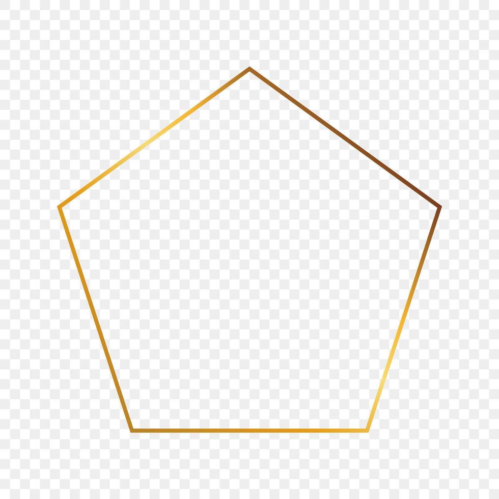 Gold glowing pentagon shape frame. Shiny frame with glowing effects. Vector illustration.