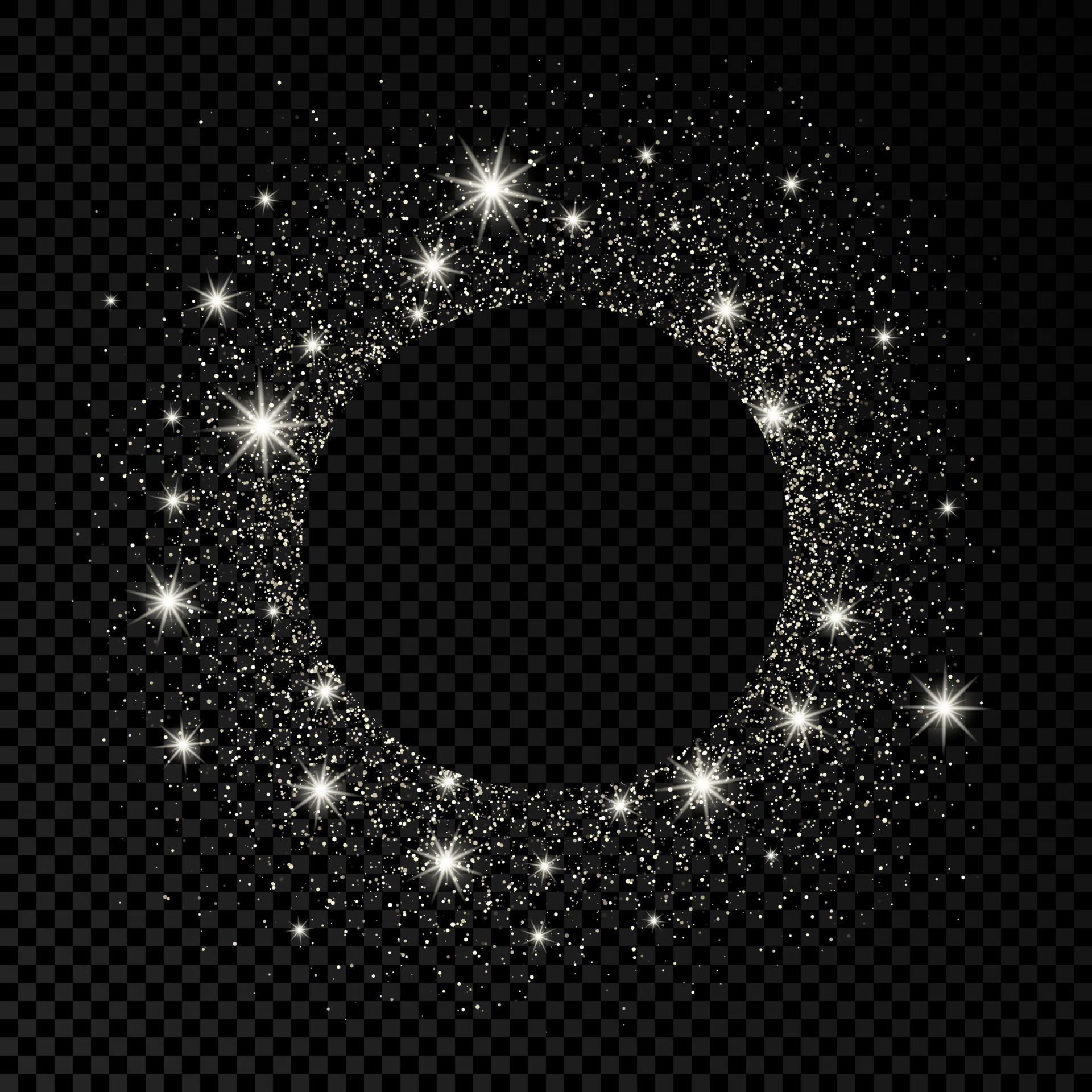 Round frame with silver glitter on dark background. Empty background