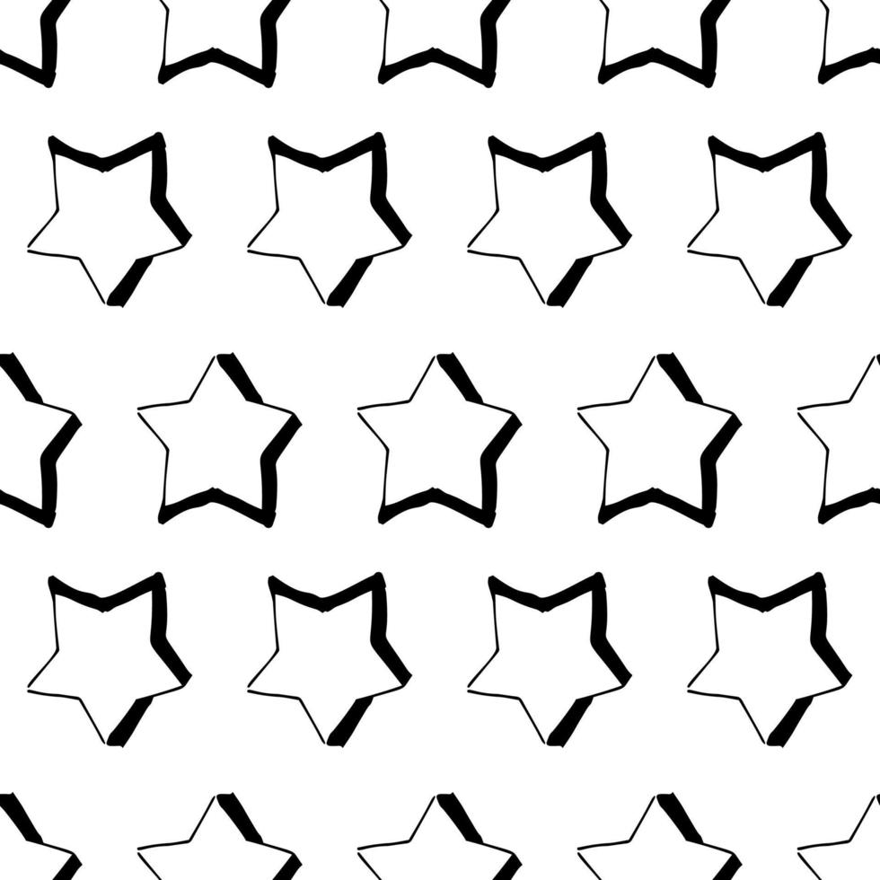 Seamless background of doodle stars. Black hand drawn stars on white background. Vector illustration