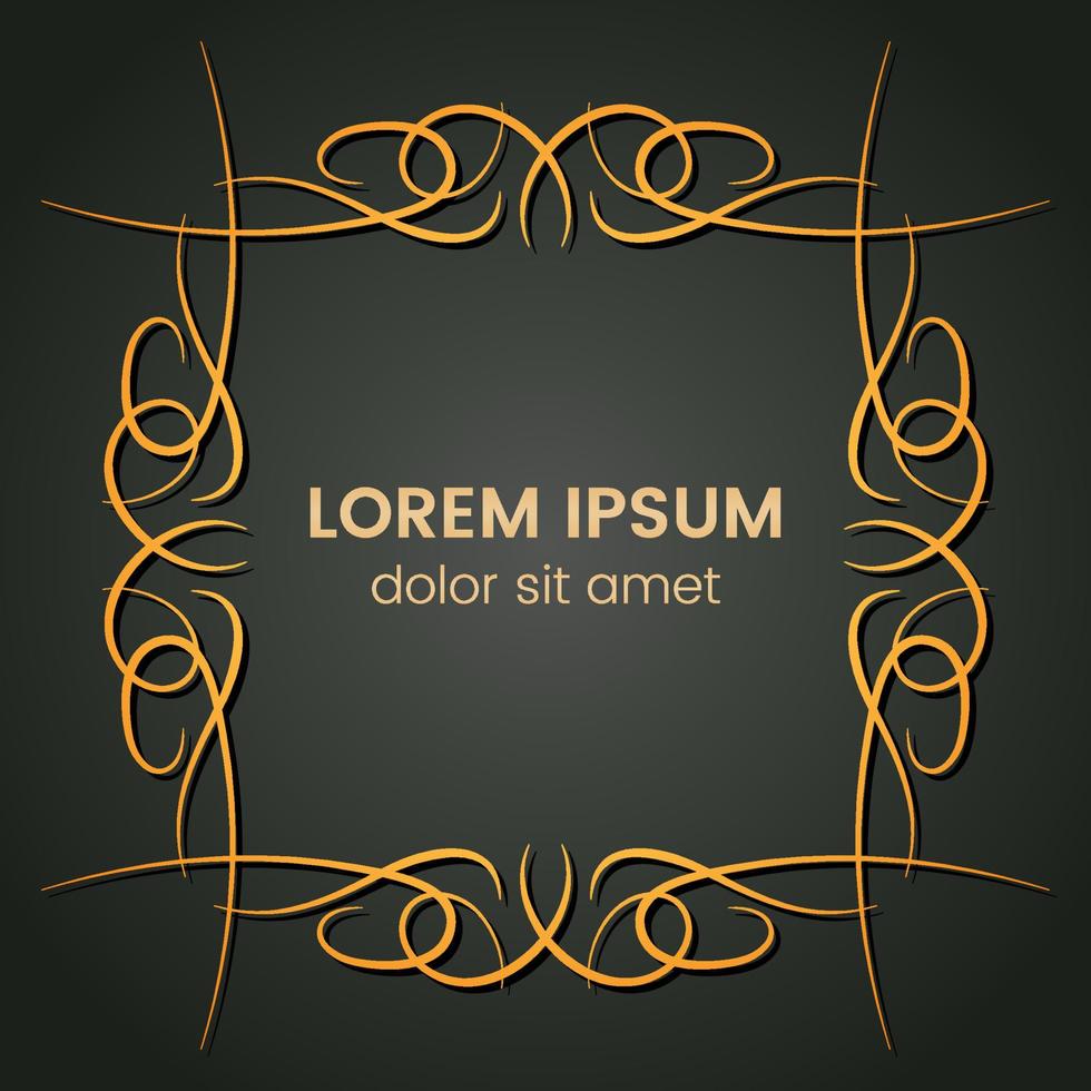 A square golden monogram element on a dark background. Vector illustration.