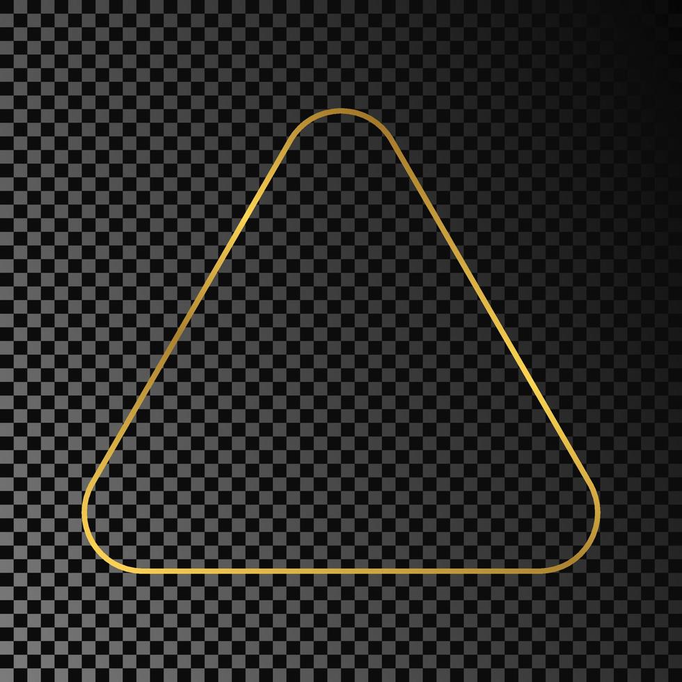 Gold glowing rounded triangle frame isolated on dark vector