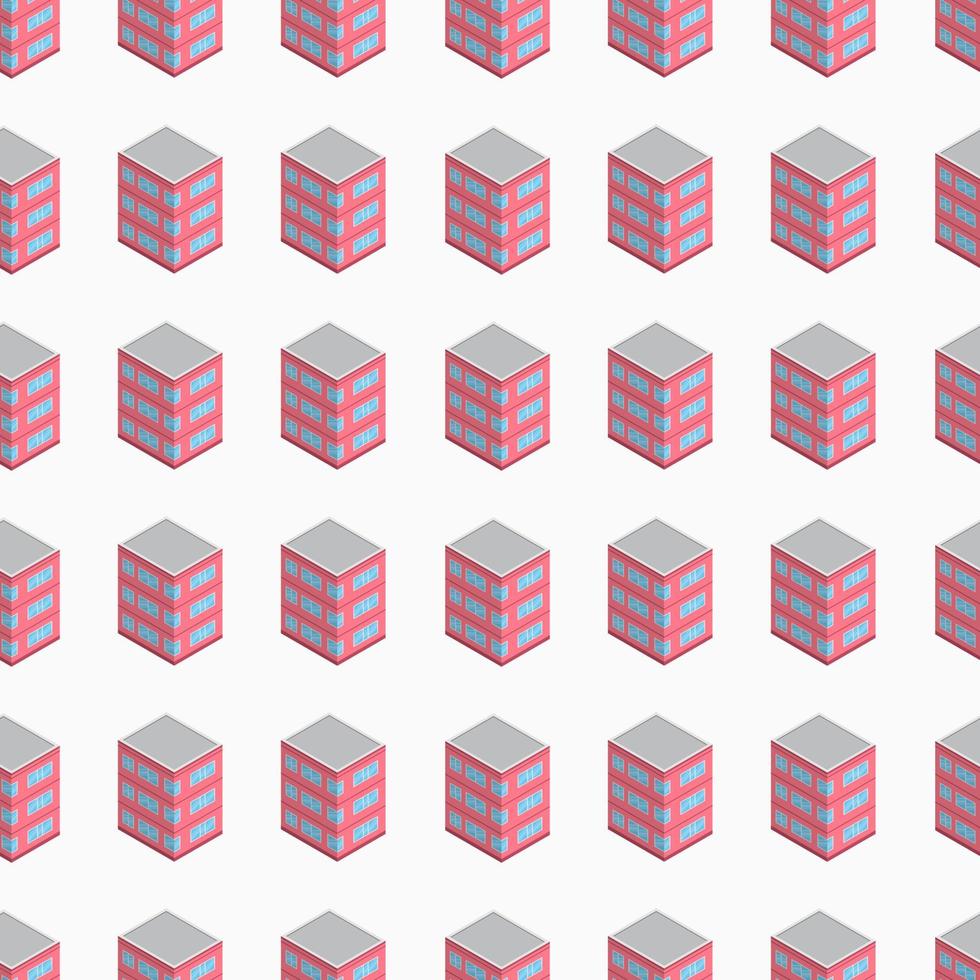 Isometric building seamless pattern. Urban architecture concept background. City buildings in isometric style. Vector illustration.