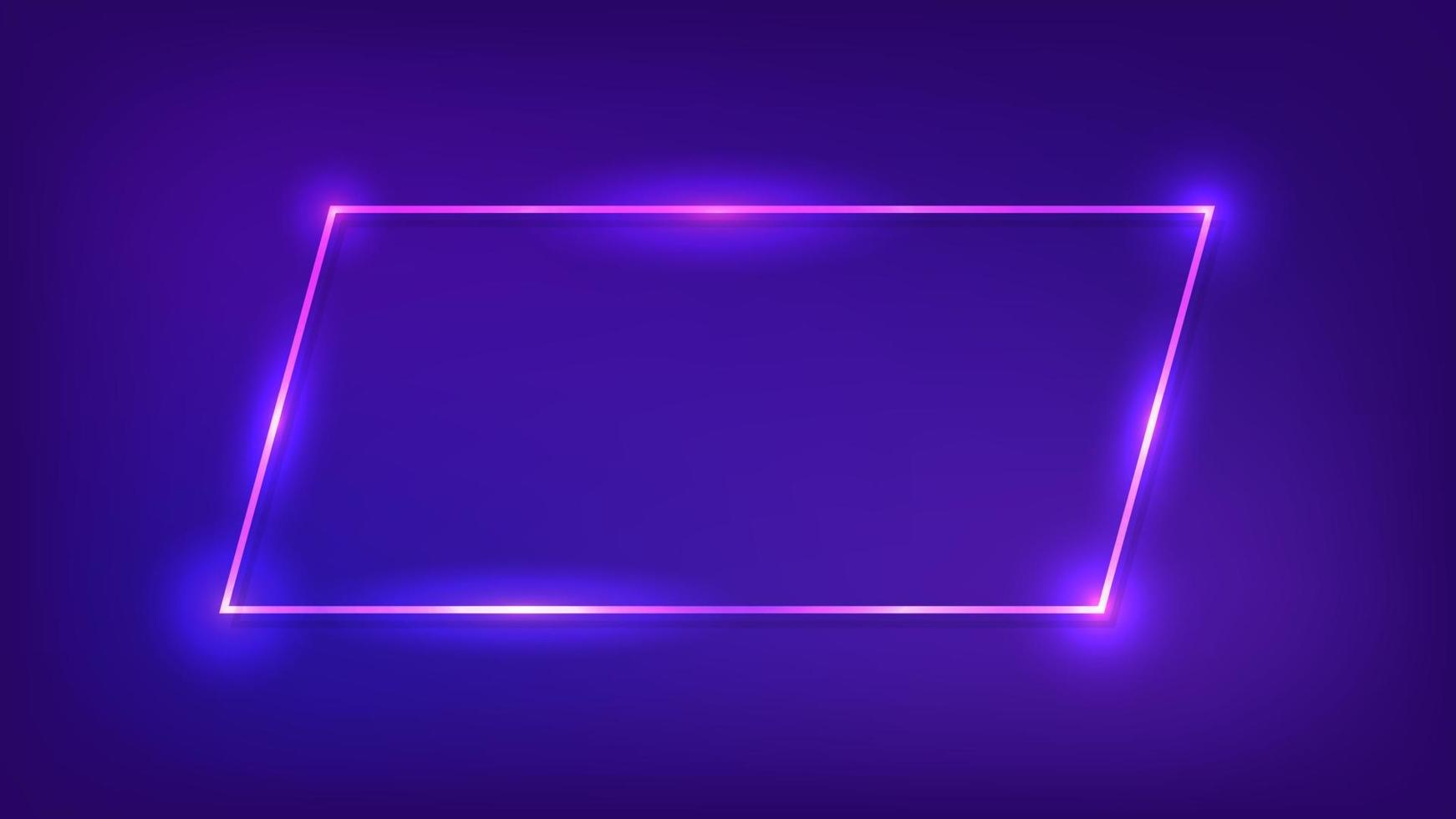 Neon frame with shining effects on dark background. Empty glowing techno backdrop. Vector illustration.