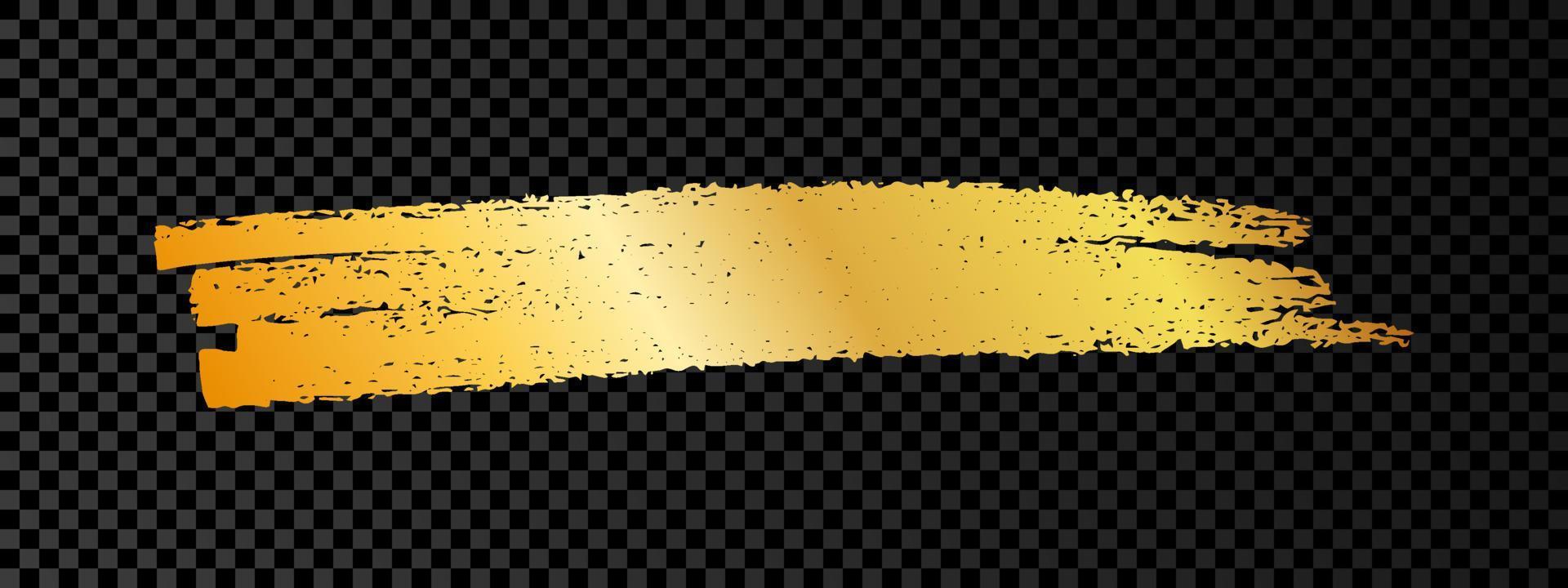 Gold paint brush smear stroke. Abstract gold glittering sketch scribble smear on dark transparent background. Vector illustration.