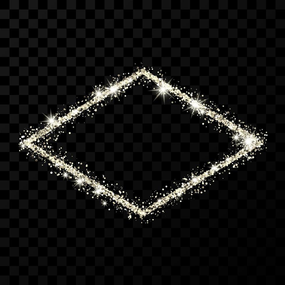 Silver glitter frame. Rhombus frame with shiny sparkles on dark vector