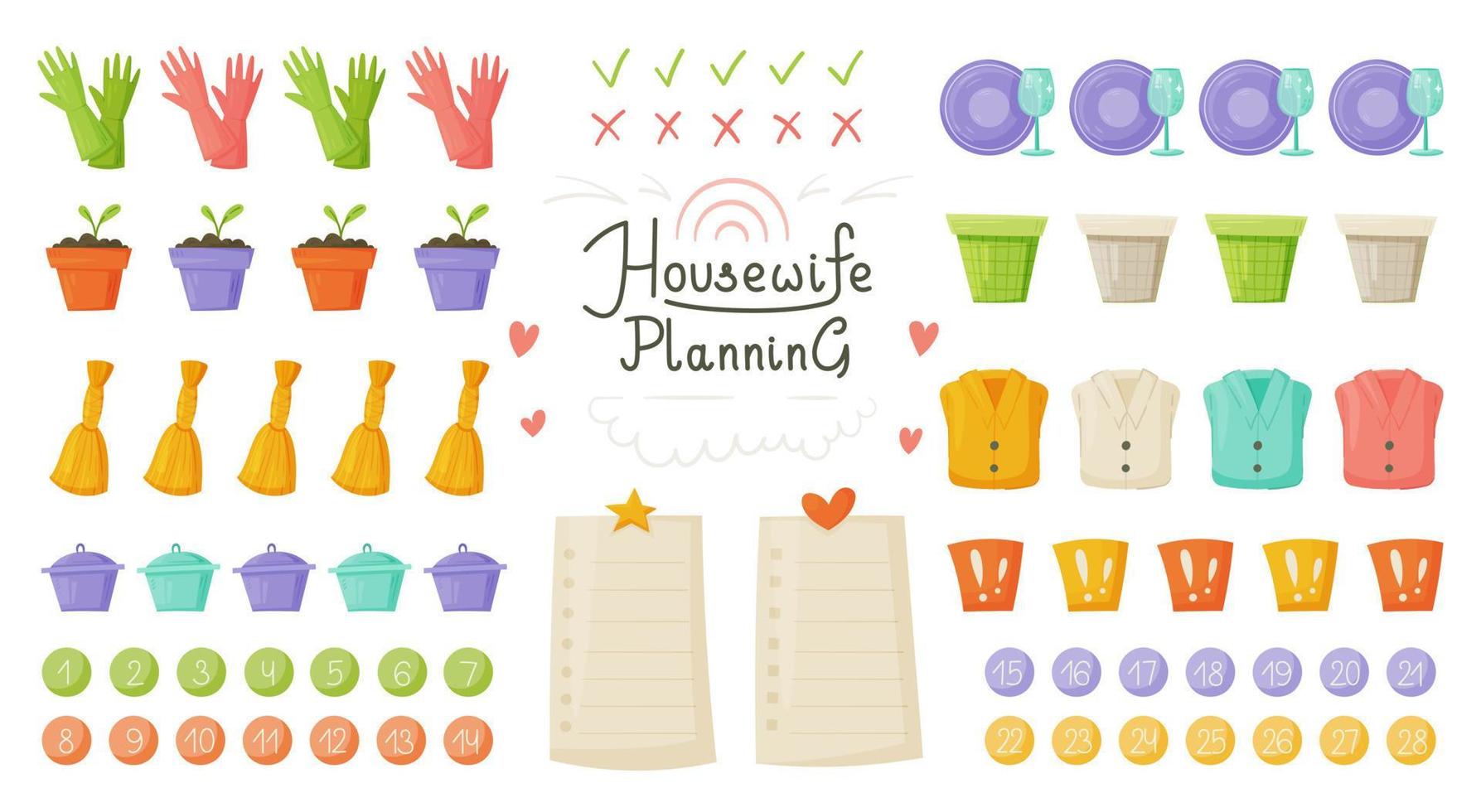 Big Housewife Planning Set. Planning for cleaning. vector