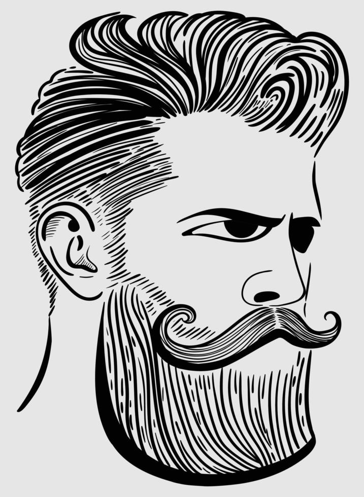 Hipster, A bearded man with serious look. can be used as a print on t-shirts and bags and stationary or as a poster, bearded man vector illustration, barbershop logo and sign, black and grey colors