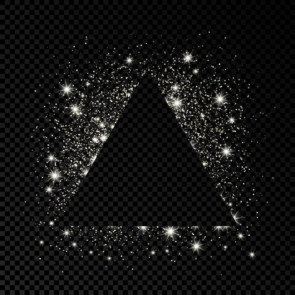 Triangle frame with silver glitter on dark background. Empty background. Vector illustration.