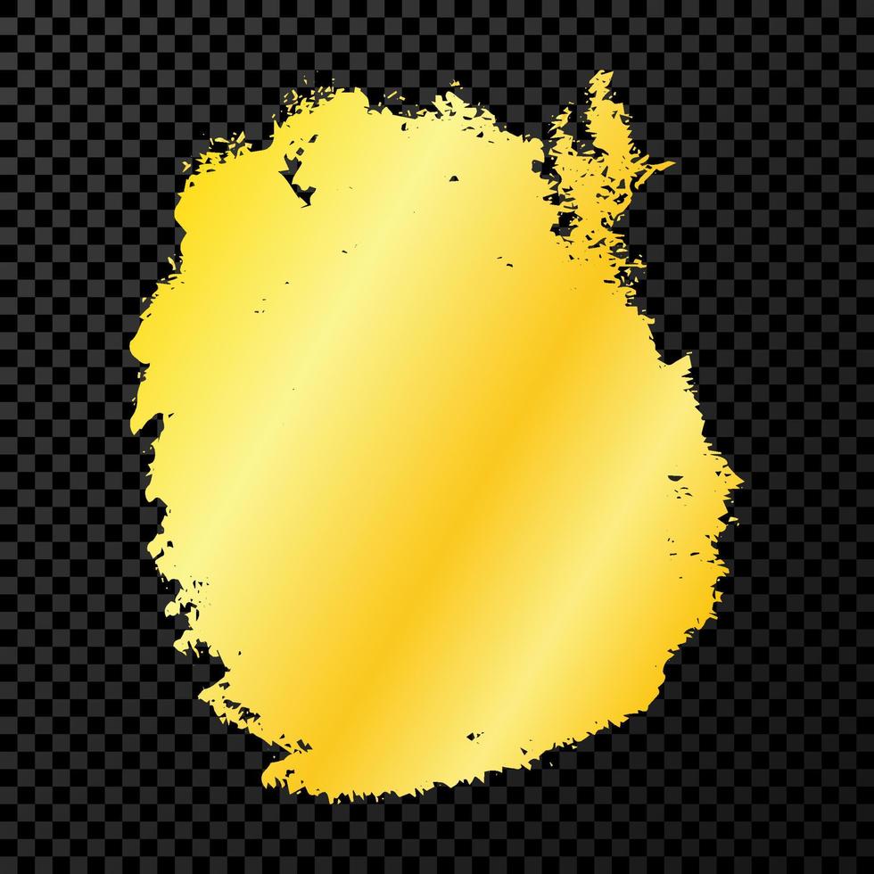Gold grunge brush stroke. Paint in gold brush ink stain. Ink spot isolated on dark background. Vector illustration