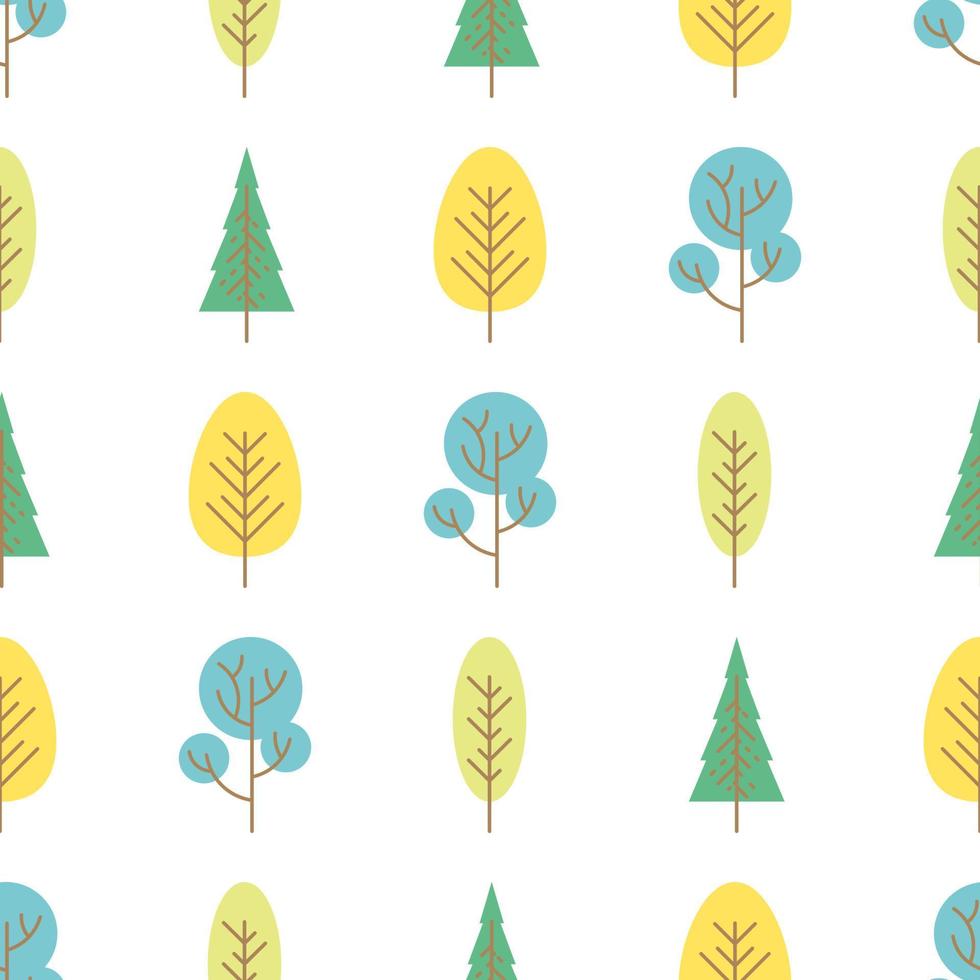 Seamless pattern with colored trees on white background. Vector illustration.