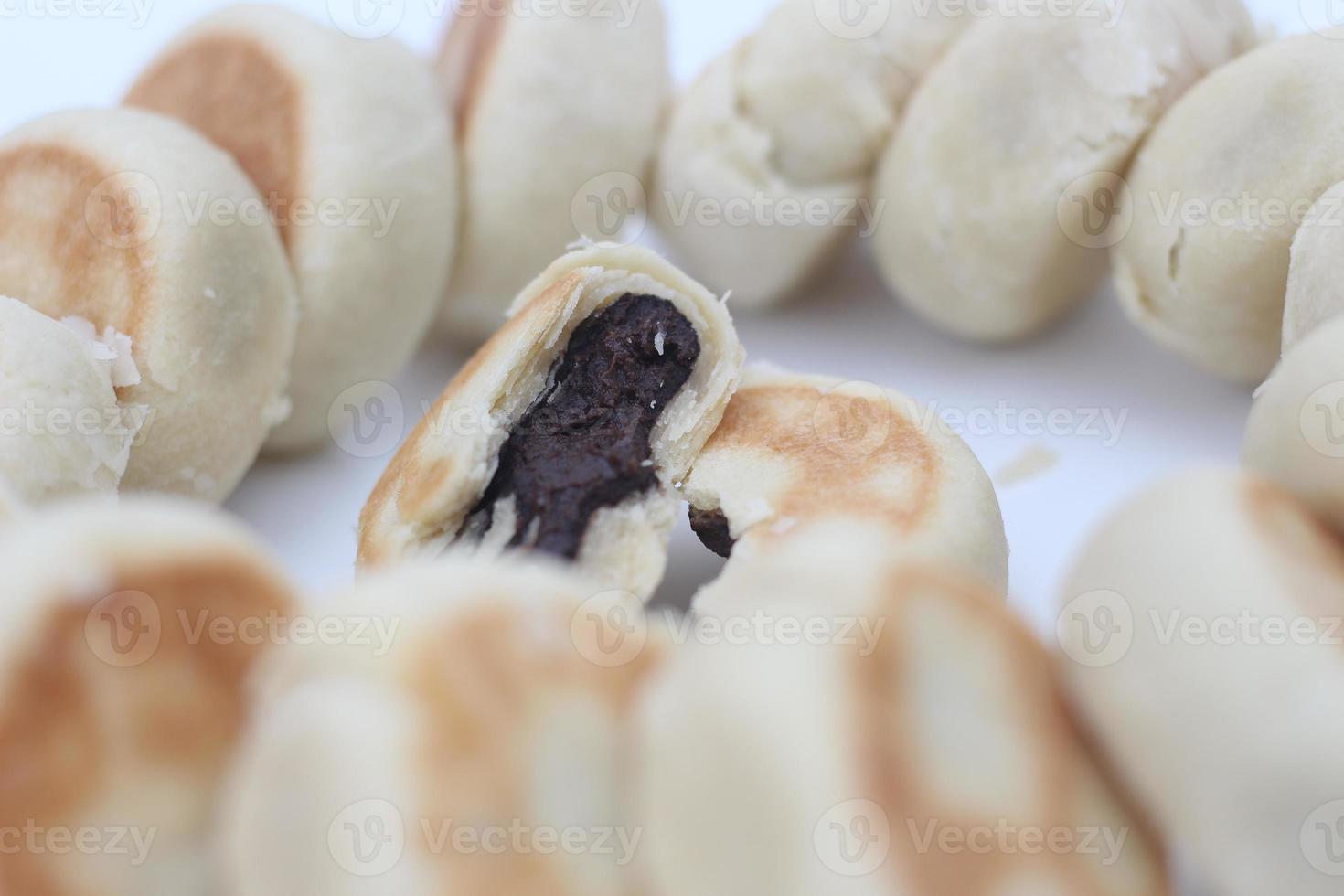 a close up of Bakpia chocolate flavor photo