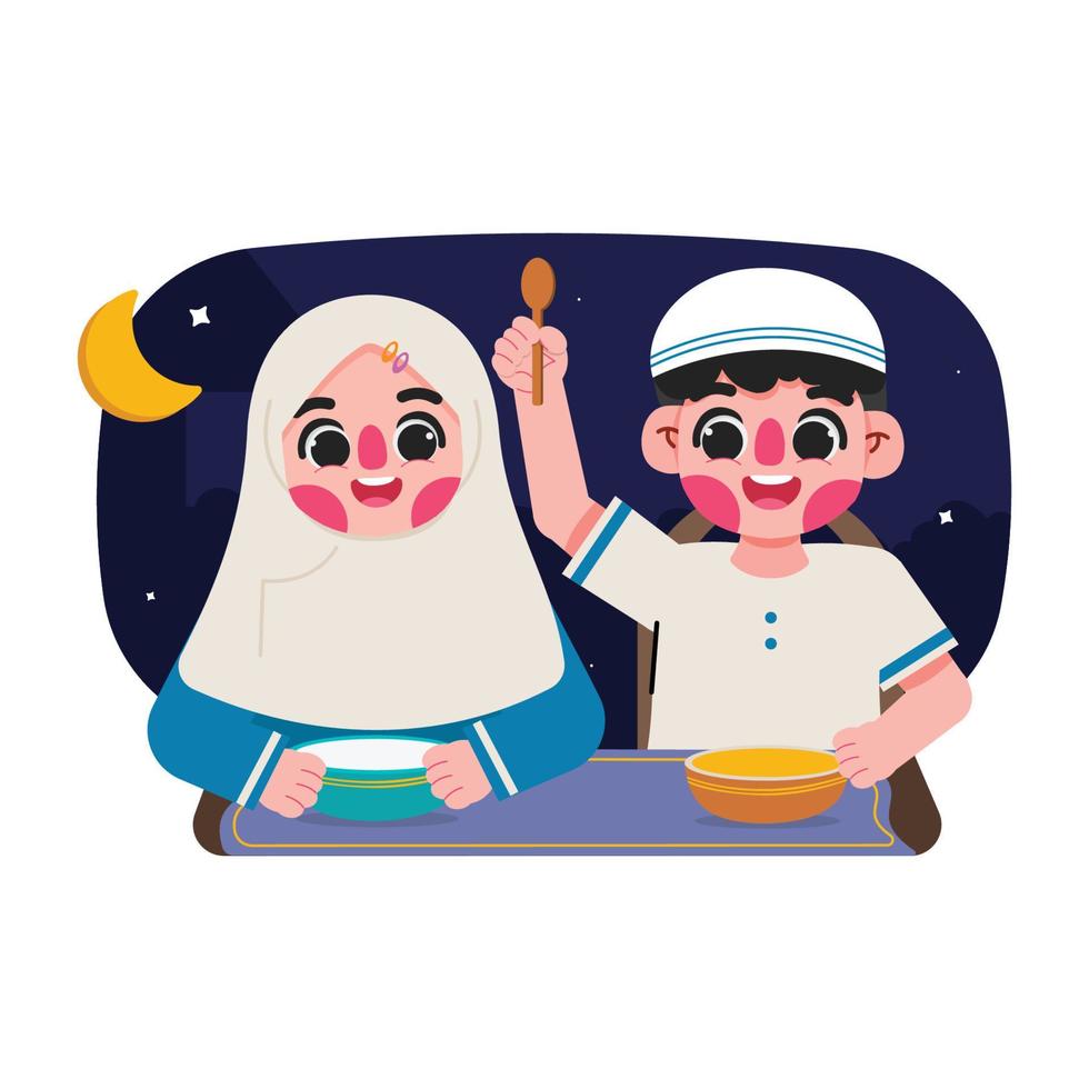 iftar ramadhan niños ilustración vector