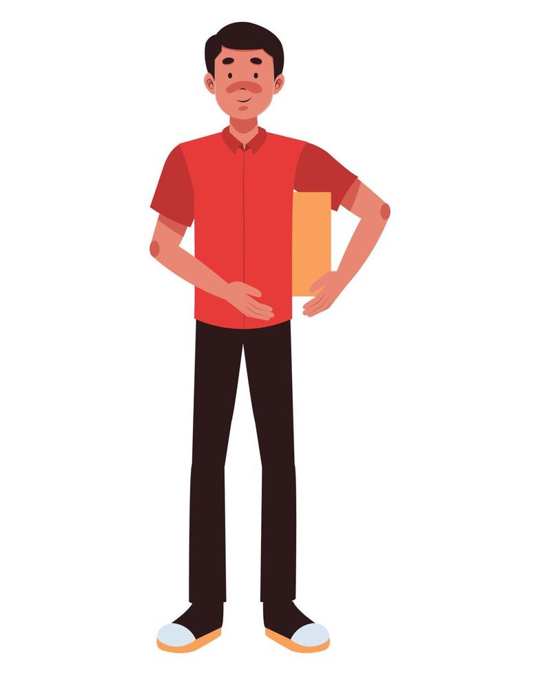 flat design male character holding a cardboard box vector
