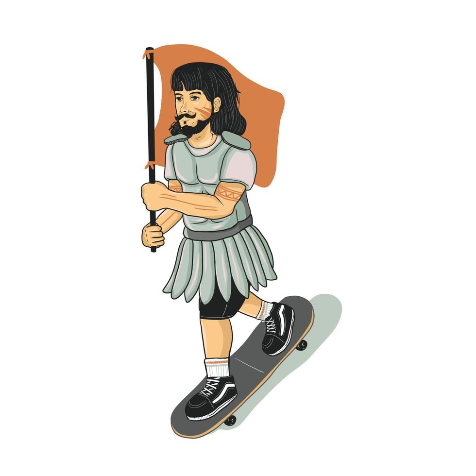 skateboarding knight illustration vector