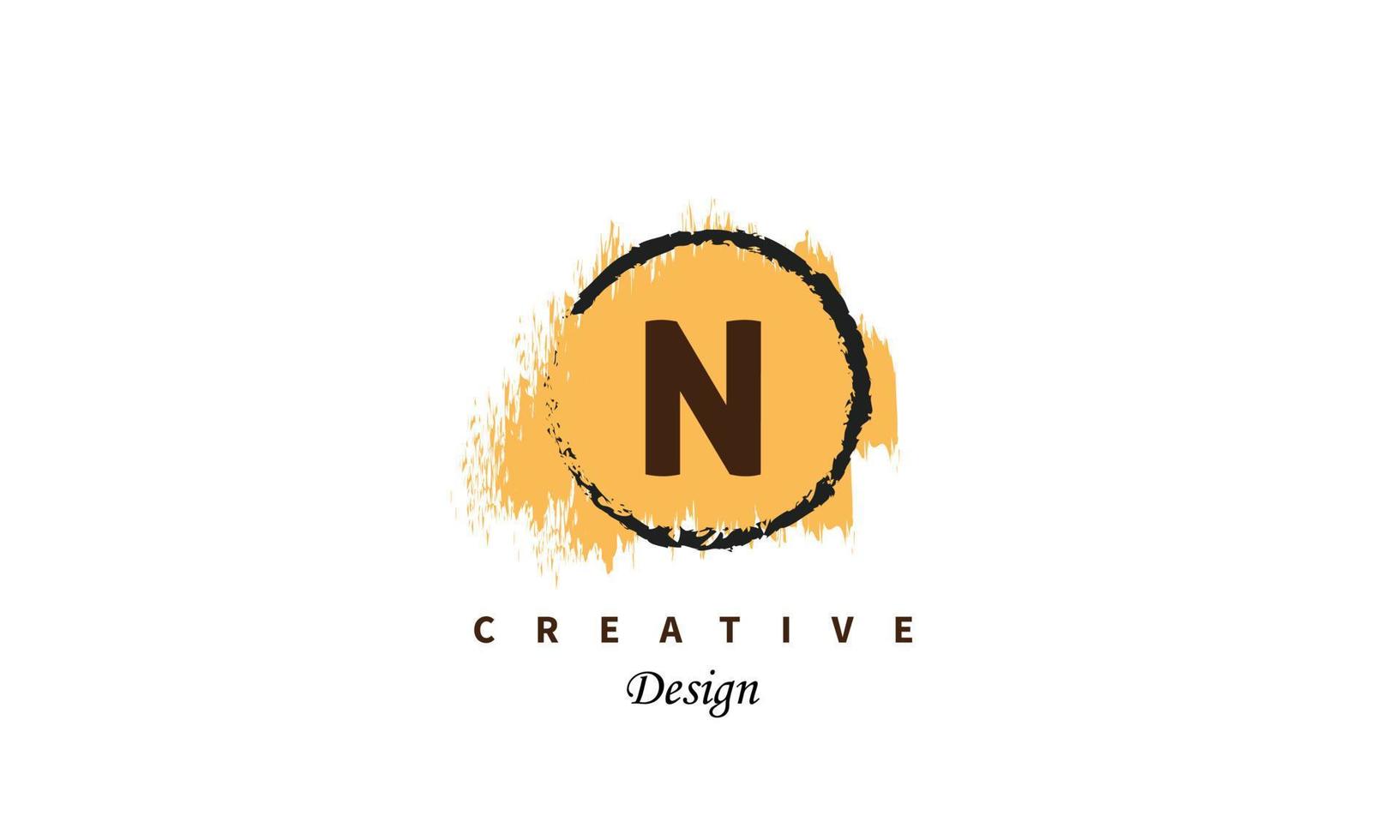 N  water color logo artistic, fancy,  trendy hand drawn  vector design on grey background.