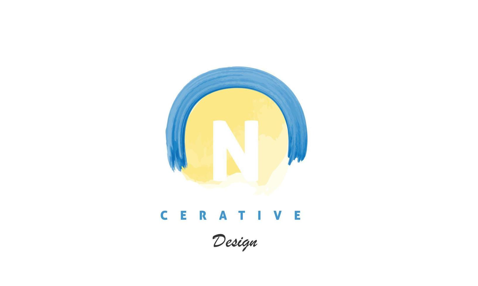 N  water color logo artistic, fancy,  trendy hand drawn  vector design on grey background.