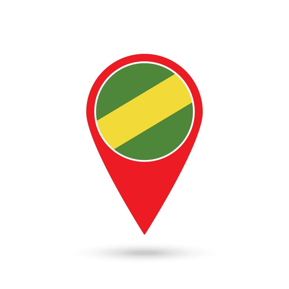 Map pointer with Department of Madre de Dios Flag. Peru. Vector Illustration.