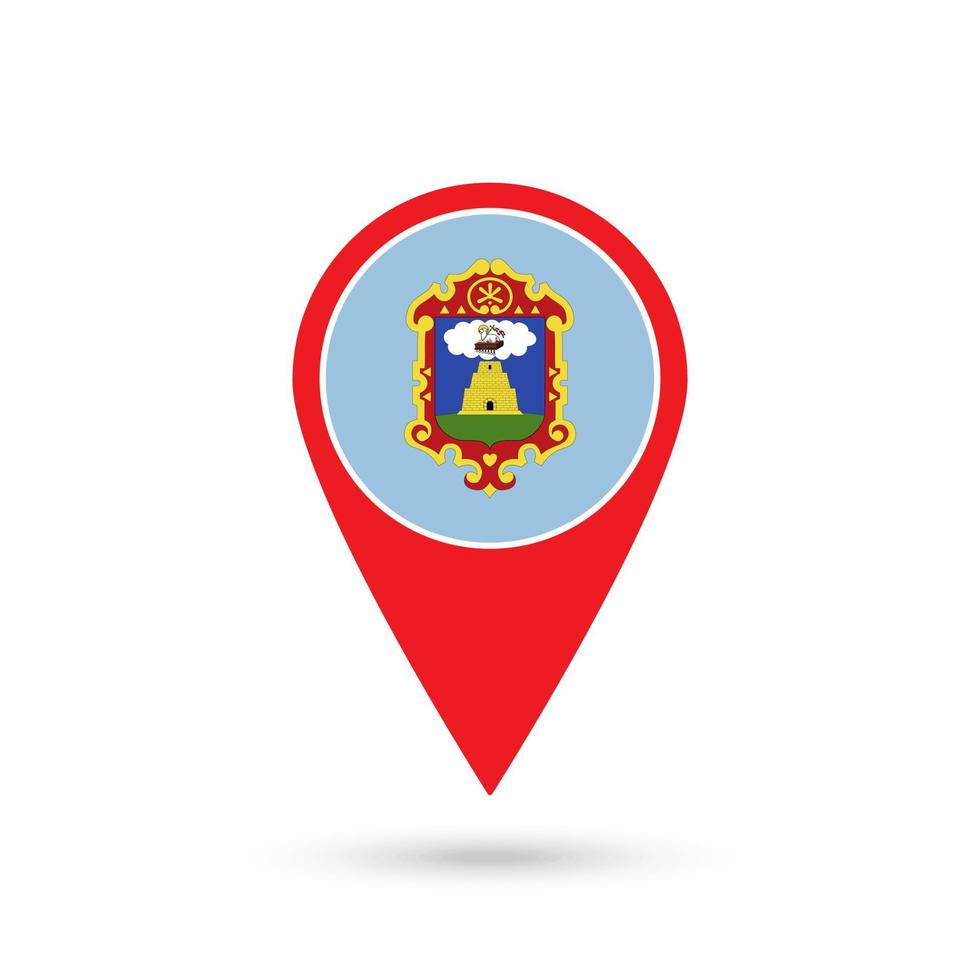 Map pointer with Department of Ayacucho Flag. Peru. Vector Illustration.