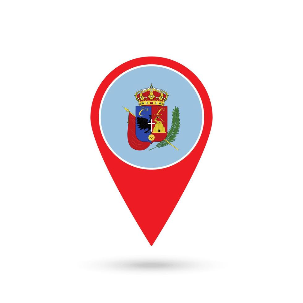 Map pointer with Department of Cajamarca Flag. Peru. Vector Illustration.