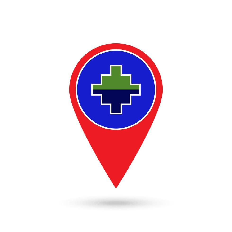 Map pointer with Department of Puno Flag. Peru. Vector Illustration.