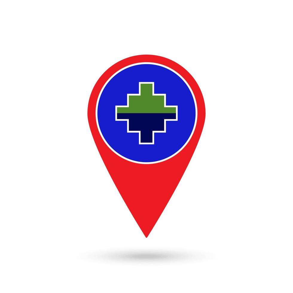 Map pointer with Department of Puno Flag. Peru. Vector Illustration.