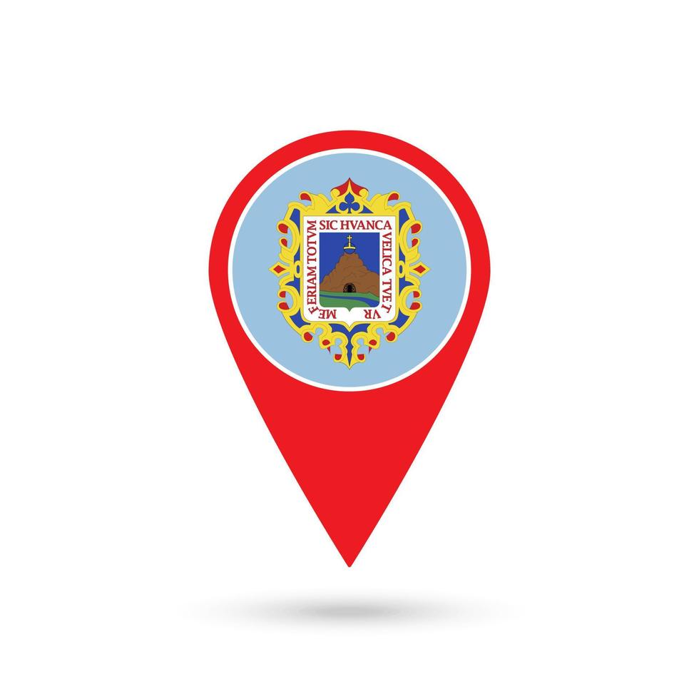 Map pointer with Huancavelica Province Flag. Peru. Vector Illustration.